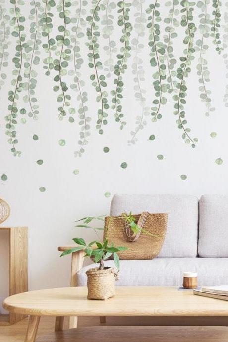 Nordic Style Green Vine Wall Stickers, Green Plant Spray Painting ,peel And Stick ，living Room And Bedroom Eco-friendly Stickers
