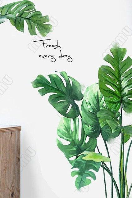 Tropical Plant Wall Stickers, Green Plant Wall Stickers, Turtle Leaf Wall Stickers, Greening Stickers, Plant Flower Murals