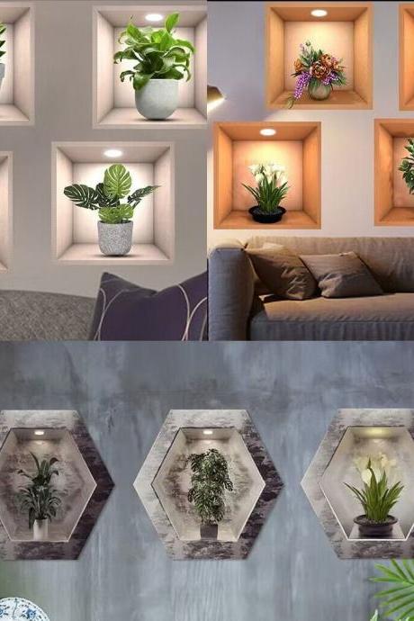 Creative Simulation Green Plant Potted 3d Wall Stickers Living Room Study Office Waterproof Decorative Stickers