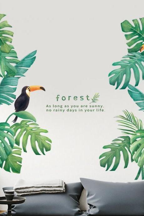 Tropical Rainforest Wall Stickers, Green Plant Wall Stickers, Decorative Stickers For Living Room And Bedroom Commercial Places