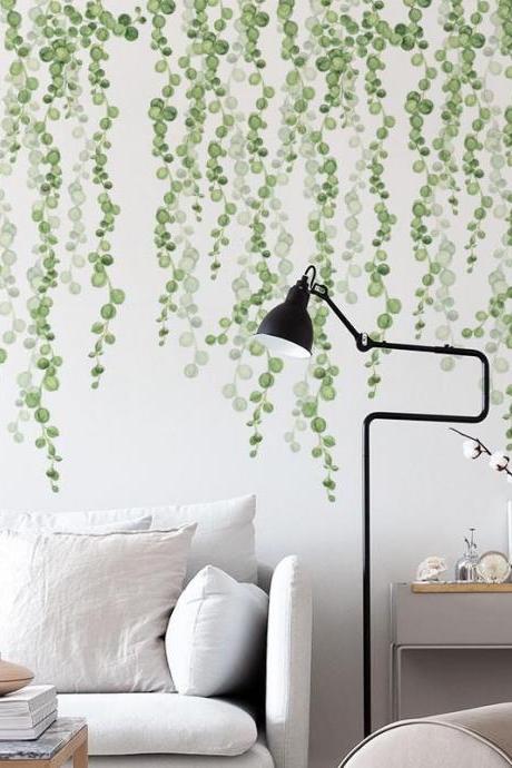 Fresh Plant Wall Decal Green Leaf Vine Decal Pearl Vine Wall Decal Transparent Glass Decal Wall Background Bedroom Nursery Decal