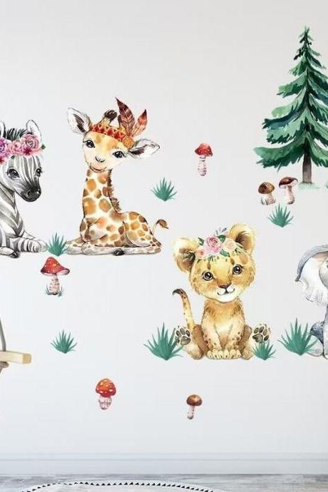 Forest Animal Decal Jungle Elephant-zebra-giraffe-monkey Sticker Pvc Decal-kids Wall Decal- Removable Wall Stickers-self Adhesive Wall Decal