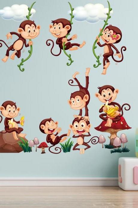 Monkey On A Swing Wall Decal-wall Decal-kids Wall Sticker-swinging Monkey -kids Wall Decal- Removable Wall Stickers-self Adhesive Wall Decal