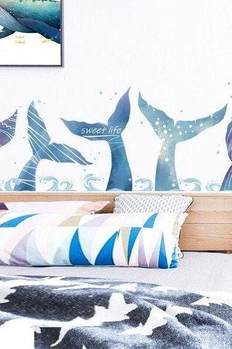 Sea Animal Wall Sticker, Mermaid Wall Sticker, Fish Tail Wall Sticker, Living Room Bedroom Decorative Decals F251
