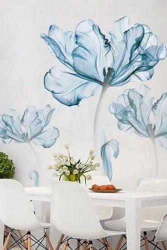 Blue Lotus Flower Wall Sticker, Flower Wall Sticker, Elegant Flower Wall Sticker,living Room Bedroom Baby Room Personality Decal F116