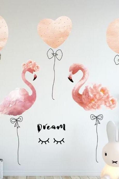 Romantic Balloons With Flamingo Stickers - Flamingo Stickers - Balloon Wall Decals- Baby Nursery/childrens/glass/ Bedroom/kids/playroom