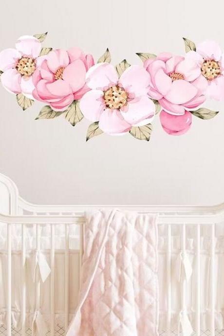 Pink Plant Flowers Flower Wall Decals Watercolor Plant Flower Stickers Peony Wall Decalsbaby Nursery/childrens/glass/ Bedroom/kids/playroom