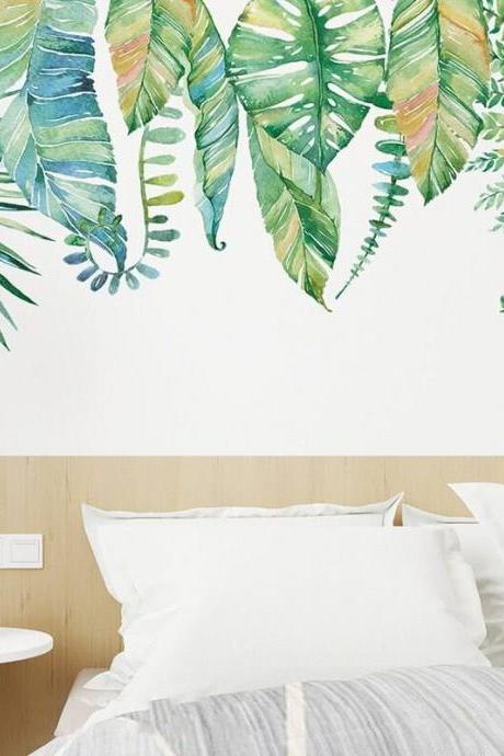 Nordic Style Flower Green Wall Sticker, Large Leaf Wall Sticker, Hanging Plant Wall Sticker, Living Room Bedroom Sticker