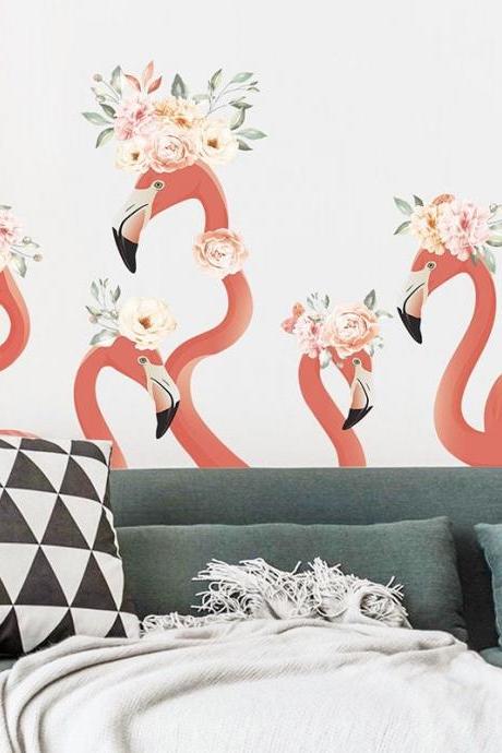 Watercolor Hand Painted Flamingo Wall Sticker, Red Literary Flamingo Peel And Stick