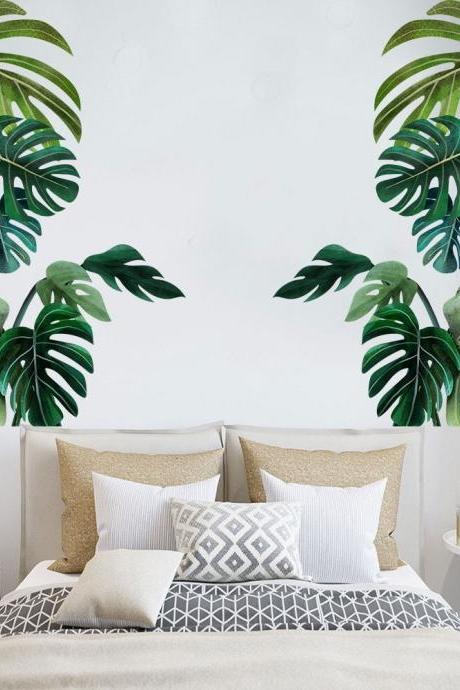 Style Leafy Plant Wall Sticker, Tropical Plant Wall Sticker, Monstera, Removable Wall Sticker For Living Room And Bedroom