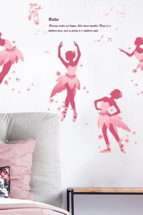 Dancing Girl Wall Stickers Pink Decals Ballet Girl Decals Wall Stickers Nursery Decoration G797