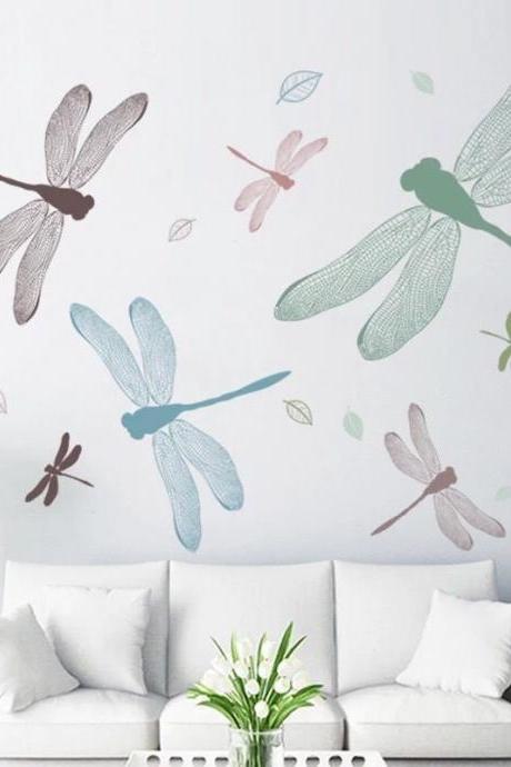 Removable Stickers,dragonfly Wall Decal, Watercolor Flamingo Wall Sticker，tropical Leaves Wall Decal Sticker, Living Room Home Decor G112