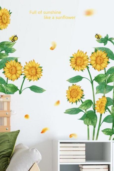 Amazing Yellow Sunflowers Wall Stickers Bedroom Flowers Home Decor Girls Room House Decals Removable Murals Desk Decoration G800