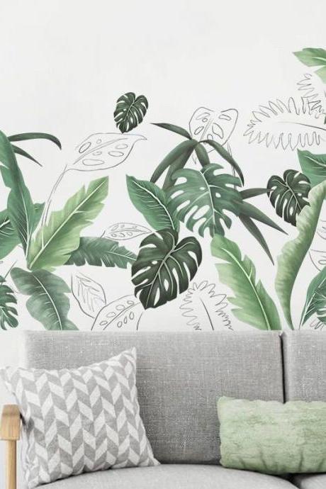 Monstera Wall Decal,large Leaf Wall Decals Green Plant Removable Leaves Wallpaper Stickers Colorful Living Room Bedroom Decoration
