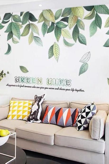 Fallen Leaves Wall Decal Big Leaf Plant Sticker Quotes And Plants Wall Decal,greenery Lover Hanging Leaves Wall Mural,living Room Home Decor