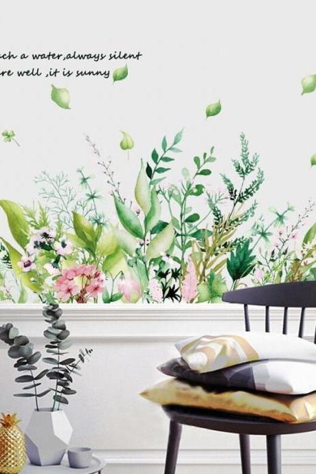 Plant And Pink Flower Decals, Vine Wall Decal, Nursery Wall Decal Pink Flower Stickers,ins Fresh Art Colorful Flowers Wall Decal G621