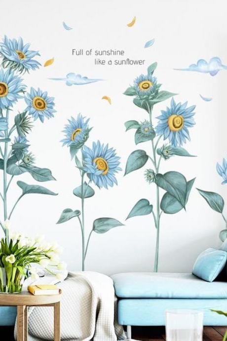 Sunflower Fabric Wall Decal, Floral Wall Art,sunflower Wall Sticker， Watercolour Flowers Girl Room Decor, Flower Wall Stickers G705