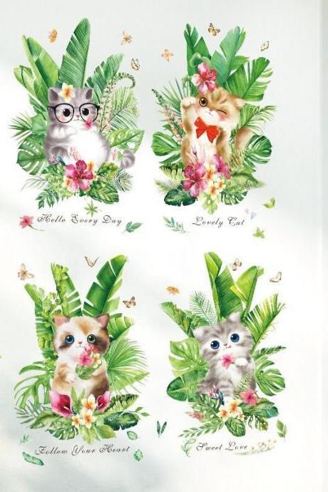 Jungle Plant Wall Sticker Cat Decal Flower And Butterfly Wall Sticker Living Room Bedroom Window Decoration Decal