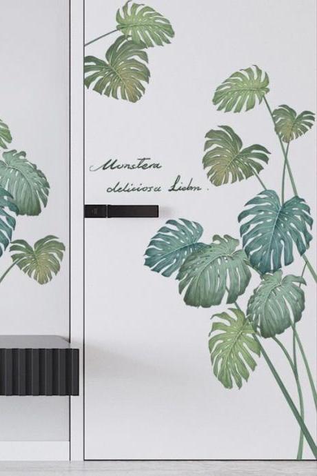 Monstera Green Leaf Living Room Home Decor, Botanical Sticker,greenery Plants Wall Decals Reading Room Murals,wall Decal Living Room G552