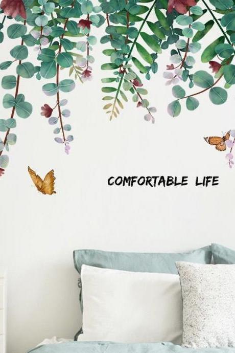 Plant Wall Stickers,leaf Decals,tropical Plants Leaves Wall Decal,leaves And Butterflies Wall Sticker,nordic Style Living Room Wall Stickers