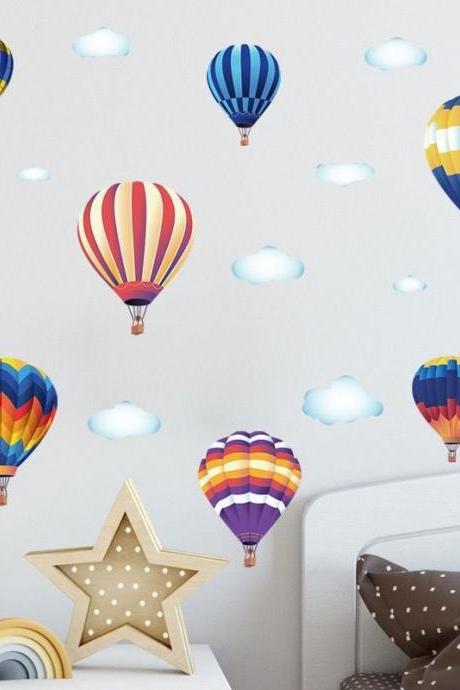 Air Balloons Nursery Wall Decals - Watercolor Clouds Wall Decals Air Balloon Decoration - Air Balloon Nursery Wall Decor