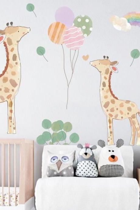 Giraffe Wall Sticker, Rainbow, Balloon Decal,nursery Wall Stickers,girl Wall Decal, Animal Wall Decals, Wall Decal Living Room G539
