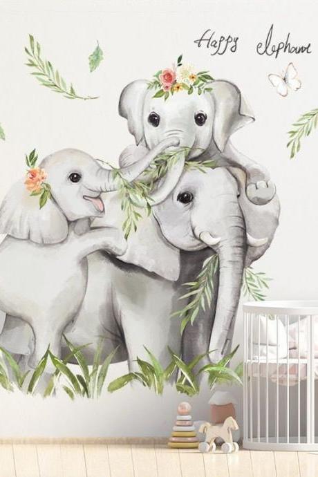 Elephant Family Wall Sticker | Nursery Wall Stickers, Animal Wall Decals, Home Decor, Baby Room, Wall Decal Living Room G538