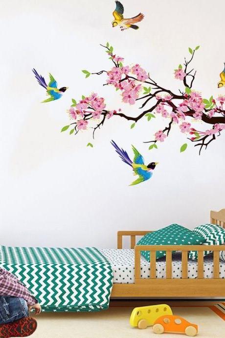 Chinese Wind Pink Peach Flower Wall Stickers Sitting Room Tv Background Wall Decal Creative Dining-room Adornment G555