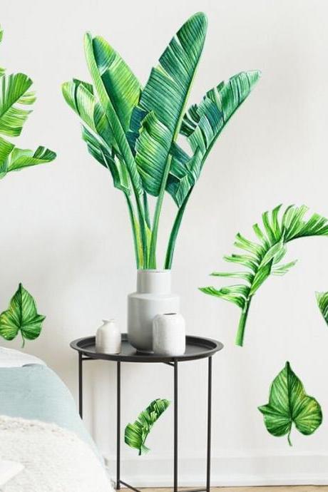 Green Plant Flowers Wall Decal, Removeable Palm Tree Fresh Leaf Green Plants Wall Stickers,murals For Bedroom Living Room Home Decoration