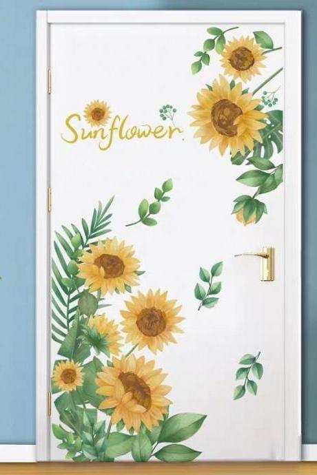 Amazing Yellow Sunflowers Wall Stickers Bedroom Flowers Home Decor Girls Room House Decals Removable Murals Desk Decoration G137