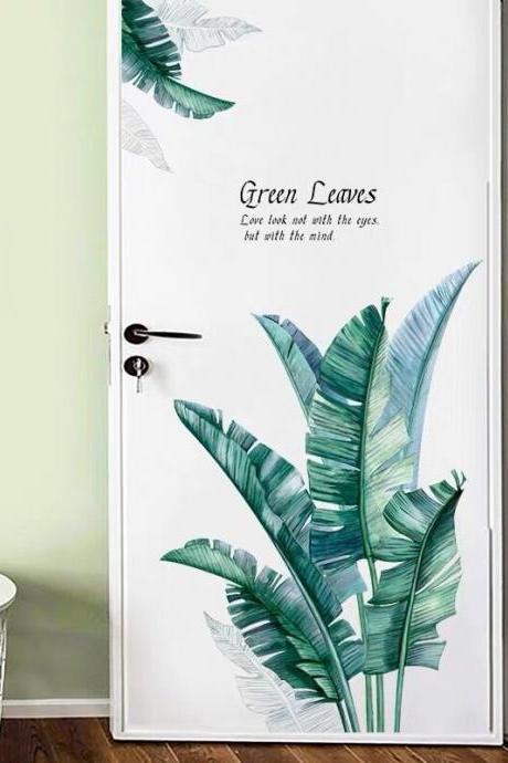 Large Custom Size Green Banana Leaf Wall Stickers Farmhouse Decor Home Wall Decals Creative Greenery Plants Mural For Living Room G139
