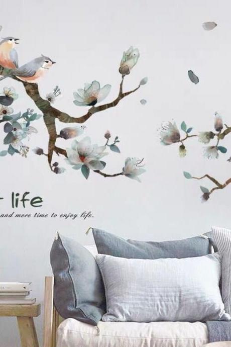 Fresh Ins Warm Wall Sticker Green Plant Wall Decal,tree Wall Decal With Bird Stickers, Flower Decals And Butterflies Decals G271