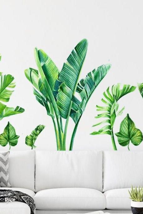 Tropical Green Monstera Leaf Wall Sticker Leaves Wall Sticker,greenery Natural Botany Mural, Living Room Wall Decor ,peel Stick Plant Decal