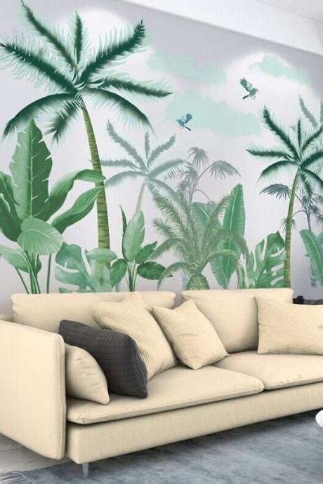 Green Plant With Banana Leaves Wall Stickers Wall Decal Nordic Ins Plants Small Fresh Bedroom Living Room Warm Self-adhesive Wallpaper G197