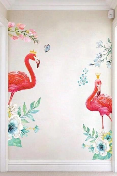 Country Style Fresh Green Leaf With Pink Flamingo Wallpaper Bird Animal Living Room Background Wall Murals Classical Peel Stick House G182