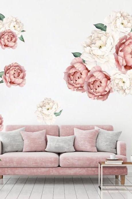 -peony Wall Decal,pink Wall Decor, Pink Flower Decal Stickers,flower Wall Decal,floral Wall Decoration,nursery Vinyl Wall Sticker G161