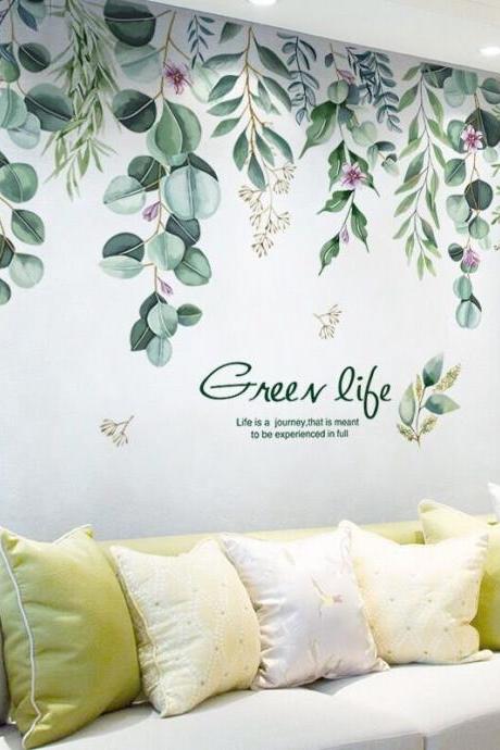 Large Leaf Wall Decals Green Plant Removable Leaves Wallpaper Stickers Colorful Living Room Bedroom Decoration G175