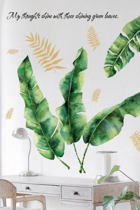Big Leaf Wall Sticker Green Banana Leaves Decal Tropical Plant Home Decor Quotes Art Print Removable Vinyl Mural Bedroom Single Pattern G186