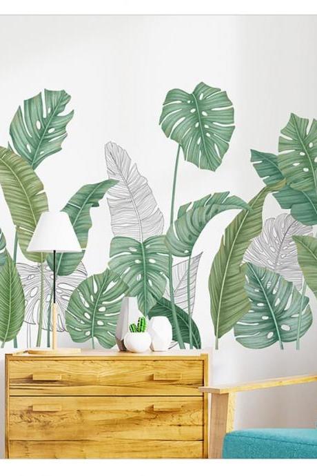 Green Plant With Banana Leaves Wall Stickers Wall Decal Nordic Ins Plants Small Fresh Bedroom Living Room Warm Self-adhesive Wallpaper
