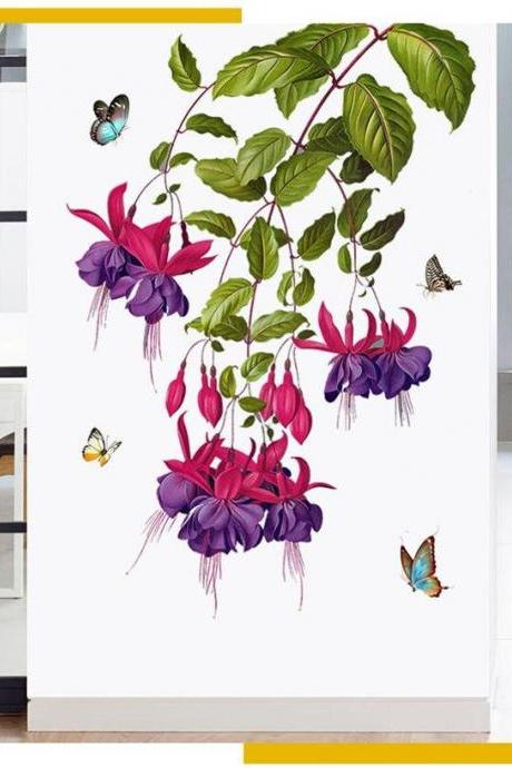 Hanging Flowers Wall Decal Romantic Purple Pink Floral Wall Stickers Droping Botany Living Room Home Decor Tropical Greenery Peel Stick G155