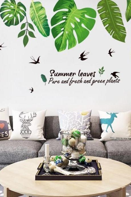 Large Leaf Wall Decals Green Plant Removable Leaves Wallpaper Stickers Colorful Living Room Bedroom Decoration G124