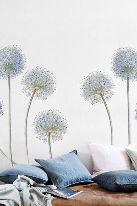 Dandelion Wall Decal - Dandelion Flowers With Seeds Blowing In The Wind Wall Art Decal For Girls Nursery Bedroom Home And Living Decor G516