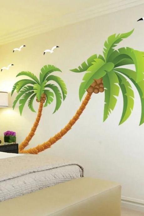 Tropical Plant Wall Stickers, Coconut Tree Decals,seagull Wall Stickers,children's Room Decoration,bedroom Living Room