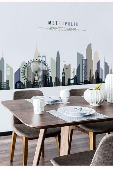 City Building Wall Stickers City Stickers Living Room Bedroom Background Decals Transparent Waterproof Decals