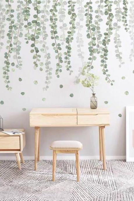 Large Decal Of Watercolor Plant Stickers - Leaves Wall Decals ,plant Wall Sticker ,flower Wall Sticker, Living Room Stickers G283