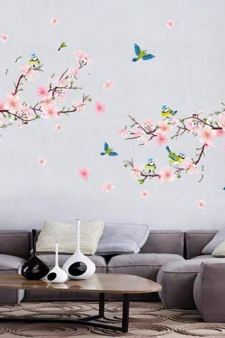 Tree Branches Flower Wall Stickers Peach Wall Stickers Pink Flower Sticker Children's Room Stickers Living Room Bedroom Bathroom
