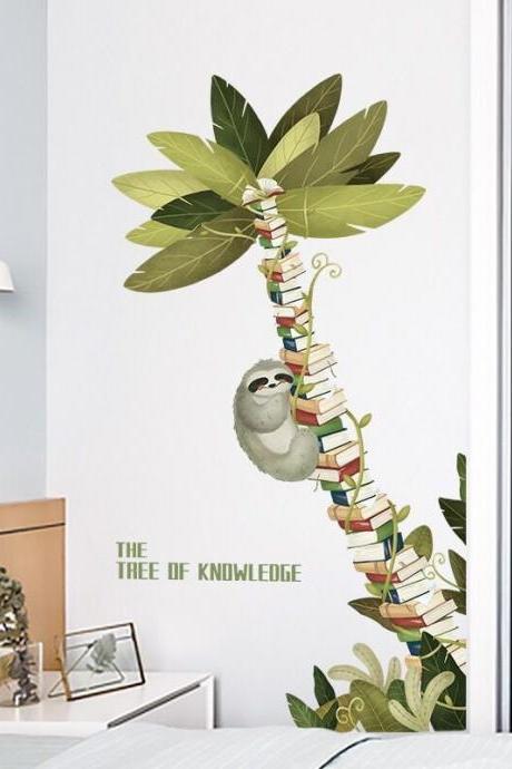 The Tree Of Knowledge Wall Stickers,sloth Wall Sticker, Nordic Ins Plants Small Fresh Bedroom Living Room Warm Self-adhesive Wallpaper G211