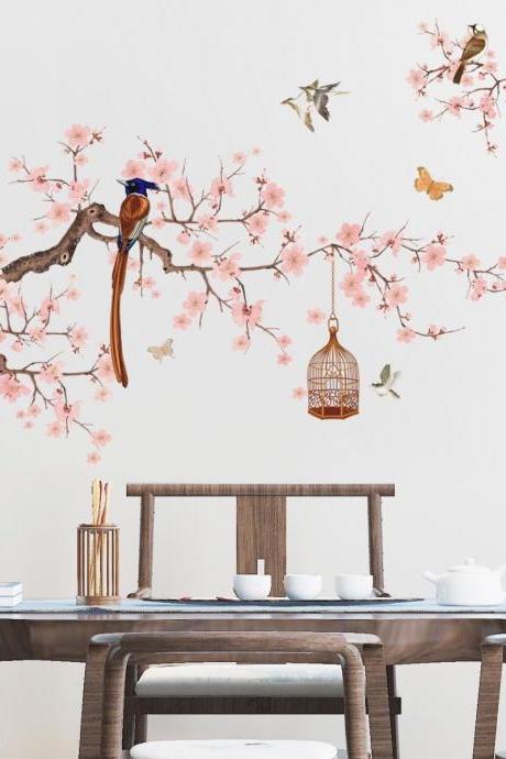 Branch Bird Wall Sticker, Flower Wall Stickers,peach Blossom Tree Decal, Peach Blossom Wall Sticker, Living Room Bedroom Decoration G750