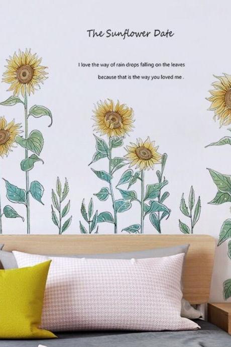 Amazing Yellow Sunflowers Wall Stickers Bedroom Flowers Home Decor Girls Room House Decals Removable Murals Desk Decoration G181