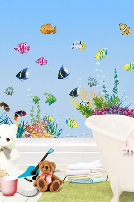 Underwater Animal Wall Sticker, Fishes Wall Decal Sticker, Sea Life Creatures Wall Decal, Aquarium Wall Decal For Nursery Decor